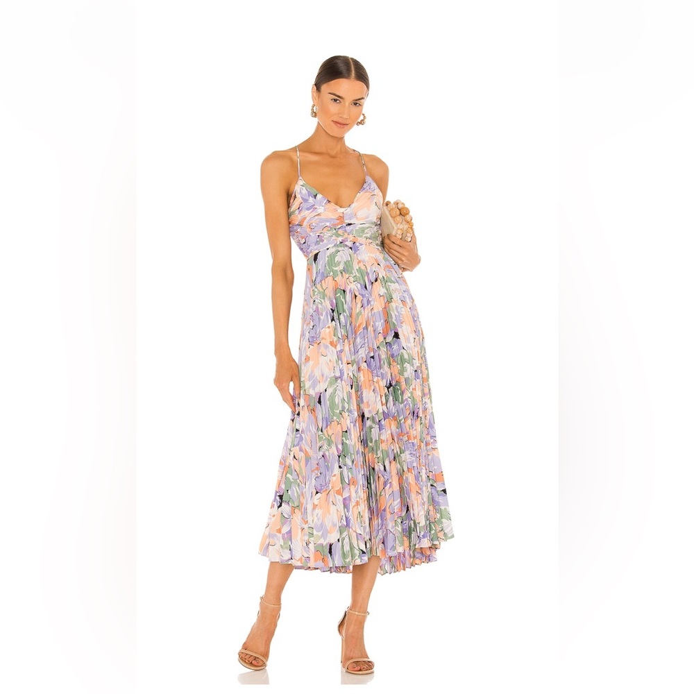 Astr Blythe Floral Plisse Midi Dress